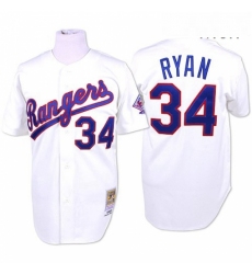 Mens Mitchell and Ness Texas Rangers 34 Nolan Ryan Authentic White Throwback MLB Jersey