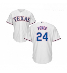 Mens Texas Rangers 24 Hunter Pence Replica White Home Cool Base Baseball Jersey 