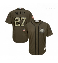 Mens Texas Rangers 27 Shawn Kelley Authentic Green Salute to Service Baseball Jersey 