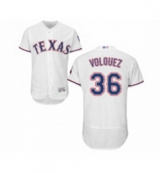 Mens Texas Rangers 36 Edinson Volquez White Home Flex Base Authentic Collection Baseball Jersey