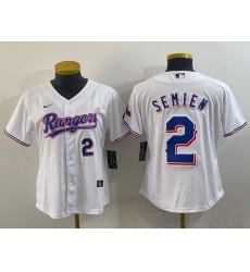 Women Texas Rangers 2 Marcus Semien White Gold Cool Base Stitched Baseball Jersey