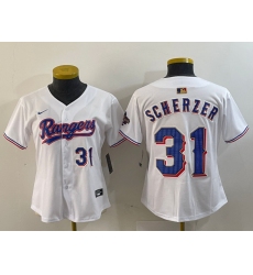 Women Texas Rangers 31 Max Scherzer White Gold Stitched Baseball Jersey 1