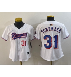 Women Texas Rangers 31 Max Scherzer White Gold Stitched Baseball Jersey 8