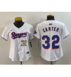 Women Texas Rangers 32 Evan Carter White Gold Stitched Baseball Jersey 3