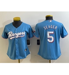 Women Texas Rangers 5 Corey Seager Blue With Patch Stitched Baseball Jersey 28Run Small 29