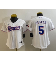 Women Texas Rangers 5 Corey Seager White With Patch Stitched Baseball Jersey 28Run Small 29