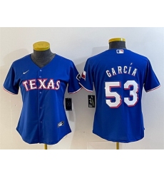 Women Texas Rangers 53 Adolis Garc EDa Royal With Patch Stitched Baseball Jersey 28Run Small 29
