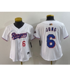 Women Texas Rangers 6 Josh Jung White Gold Stitched Baseball Jersey II