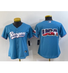 Women Texas Rangers Blue Team Big Logo With Patch Stitched Baseball Jersey