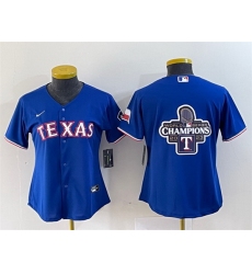 Women Texas Rangers Royal 2023 World Series Champions Big Logo With Patch Stitched Baseball Jersey 28Run Small 29s