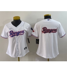 Women Texas Rangers White Team Big Logo With Patch Stitched Baseball Jersey 28Run Small 29