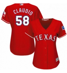 Womens Majestic Texas Rangers 58 Alex Claudio Replica Red Alternate Cool Base MLB Jersey 