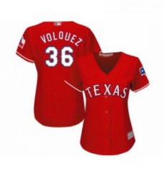 Womens Texas Rangers 36 Edinson Volquez Replica Red Alternate Cool Base Baseball Jersey 