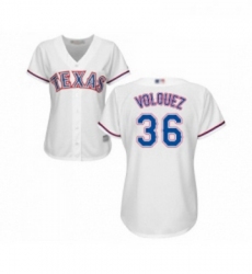 Womens Texas Rangers 36 Edinson Volquez Replica White Home Cool Base Baseball Jersey 