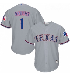 Youth Majestic Texas Rangers 1 Elvis Andrus Replica Grey Road Cool Base MLB Jersey