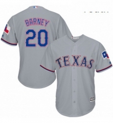 Youth Majestic Texas Rangers 20 Darwin Barney Replica Grey Road Cool Base MLB Jersey 