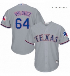 Youth Majestic Texas Rangers 64 Edinson Volquez Authentic Grey Road Cool Base MLB Jersey 