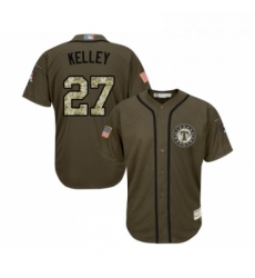 Youth Texas Rangers 27 Shawn Kelley Authentic Green Salute to Service Baseball Jersey 