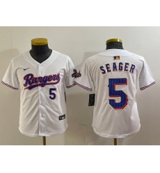 Youth Texas Rangers 5 Corey Seager White Gold Stitched Baseball Jersey  5