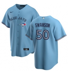 Men Toronto Blue Jays 50 Erik Swanson Light Blue Cool Base Stitched Jersey