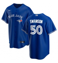 Men Toronto Blue Jays 50 Erik Swanson Royal Cool Base Stitched Jersey
