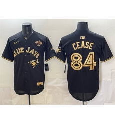 Men Toronto Blue Jays 84 Dylan Cease Black Gold 2025 American League Champions Limited Stitched Baseball Jersey Men Toronto Blue Jays 84 Dylan Cease Black Gold 2025 American League Champions Limited Stitched Baseball Jersey