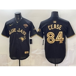 Men Toronto Blue Jays  84 Dylan Cease Black Gold 2025 American League Champions Limited Stitched Baseball Jersey