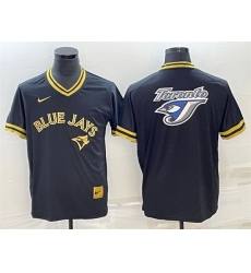 Men Toronto Blue Jays Black Gold Team Big Logo Cool Base Stitched Baseball Jersey