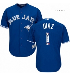 Mens Majestic Toronto Blue Jays 1 Aledmys Diaz Authentic Blue Team Logo Fashion MLB Jersey 