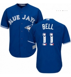 Mens Majestic Toronto Blue Jays 11 George Bell Authentic Blue Team Logo Fashion MLB Jersey 