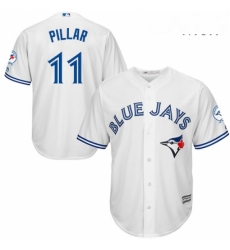 Mens Majestic Toronto Blue Jays 11 Kevin Pillar Replica White Home 40th Anniversary Patch MLB Jersey