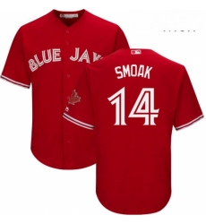 Mens Majestic Toronto Blue Jays 14 Justin Smoak Replica Scarlet Alternate Cool Base MLB Jersey