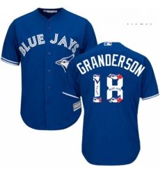 Mens Majestic Toronto Blue Jays 18 Curtis Granderson Authentic Blue Team Logo Fashion MLB Jersey 