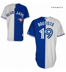 Mens Majestic Toronto Blue Jays 19 Jose Bautista Authentic BlueWhite Split Fashion MLB Jersey