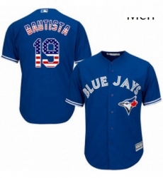 Mens Majestic Toronto Blue Jays 19 Jose Bautista Authentic Royal Blue USA Flag Fashion MLB Jersey