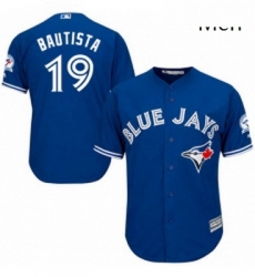 Mens Majestic Toronto Blue Jays 19 Jose Bautista Replica Blue Alternate 40th Anniversary Patch MLB Jersey