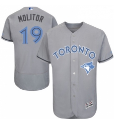 Mens Majestic Toronto Blue Jays 19 Paul Molitor Authentic Gray 2016 Fathers Day Fashion Flex Base MLB Jersey