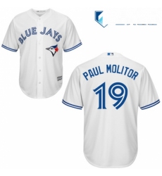 Mens Majestic Toronto Blue Jays 19 Paul Molitor Replica White Home MLB Jersey