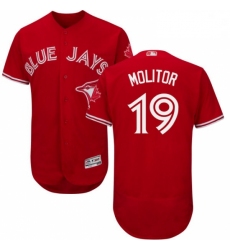 Mens Majestic Toronto Blue Jays 19 Paul Molitor Scarlet Flexbase Authentic Collection Alternate MLB Jersey 