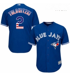 Mens Majestic Toronto Blue Jays 2 Troy Tulowitzki Authentic Royal Blue USA Flag Fashion MLB Jersey
