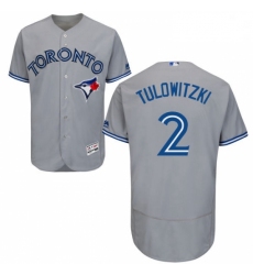 Mens Majestic Toronto Blue Jays 2 Troy Tulowitzki Grey Road Flex Base Authentic Collection MLB Jersey