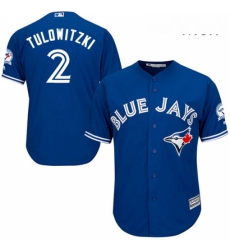 Mens Majestic Toronto Blue Jays 2 Troy Tulowitzki Replica Blue Alternate 40th Anniversary Patch MLB Jersey