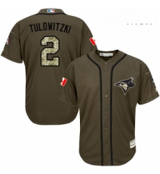 Mens Majestic Toronto Blue Jays 2 Troy Tulowitzki Replica Green Salute to Service MLB Jersey