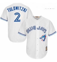 Mens Majestic Toronto Blue Jays 2 Troy Tulowitzki Replica White Cooperstown MLB Jersey