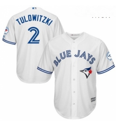 Mens Majestic Toronto Blue Jays 2 Troy Tulowitzki Replica White Home 40th Anniversary Patch MLB Jersey