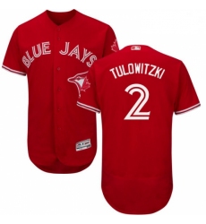 Mens Majestic Toronto Blue Jays 2 Troy Tulowitzki Scarlet Flexbase Authentic Collection Alternate MLB Jersey