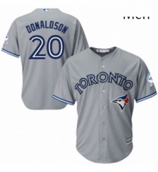 Mens Majestic Toronto Blue Jays 20 Josh Donaldson Replica Grey Road 40th Anniversary Patch MLB Jersey