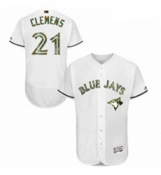 Mens Majestic Toronto Blue Jays 21 Roger Clemens Authentic White 2016 Memorial Day Fashion Flex Base Jersey