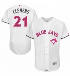 Mens Majestic Toronto Blue Jays 21 Roger Clemens Authentic White 2016 Mothers Day Fashion Flex Base Jersey 