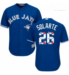 Mens Majestic Toronto Blue Jays 26 Yangervis Solarte Authentic Blue Team Logo Fashion MLB Jersey 